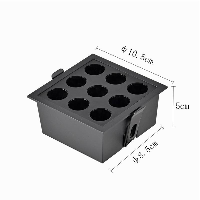 Embutido Nordecor Downlight Powerus 9 Focos 18 watts Preto 3000K IRC90 38° Bivolt 105x105x50mm 6382