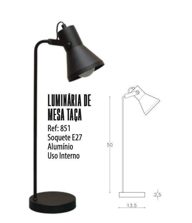 Luminária de Mesa DM LUMI Taça Alumínio 1L E27 500mm 851