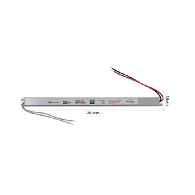 Fonte 24V Slim Nordecor 1,5A 36 watts IP20 282x18x18mm (Ultra Fina) 7067