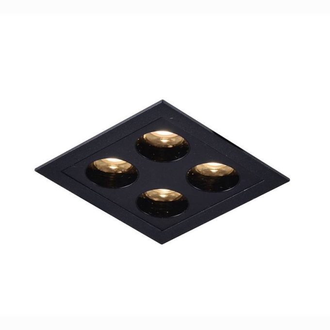 Embutido Nordecor Downlight Powerus 4 Focos 8 watts Preto 3000K IRC90 38° Bivolt 75x75x50mm 6380