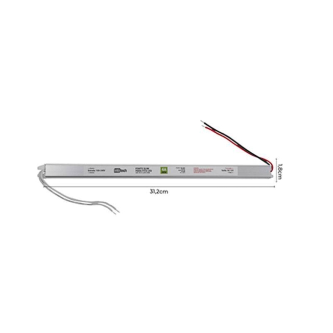Fonte 24V Slim Nordecor 2A 48 watts IP20  312x18x18mm (Ultra Fina) 7068