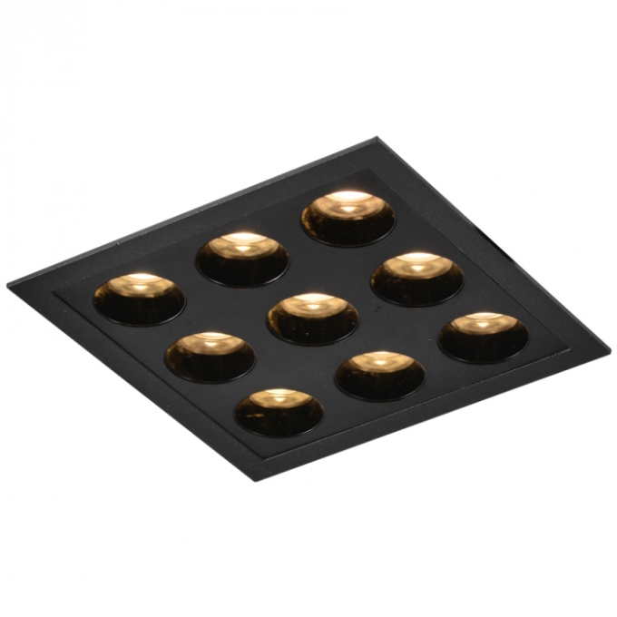 Embutido Nordecor Downlight Powerus 9 Focos 18 watts Preto 3000K IRC90 38° Bivolt 105x105x50mm 6382