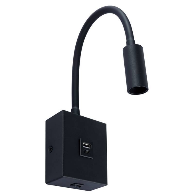 Arandela Nordecor Aine com USB 3 watts 3000K Preto Bivolt 90x75mm 2466