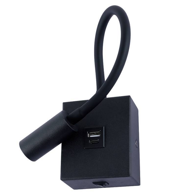 Arandela Nordecor Aine com USB 3 watts 3000K Preto Bivolt 90x75mm 2466