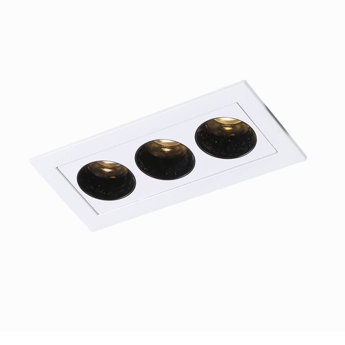 Embutido Nordecor Downlight Powerus 3 Focos 6 watts Branco e Preto 3000K IRC90 38° Bivolt 96x46x52mm 6373