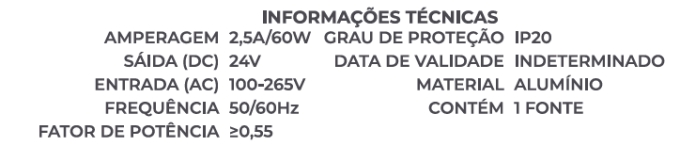 Fonte 24V Slim Nordecor 2,5A 60 watts IP20  312x18x18mm (Ultra Fina) 7069