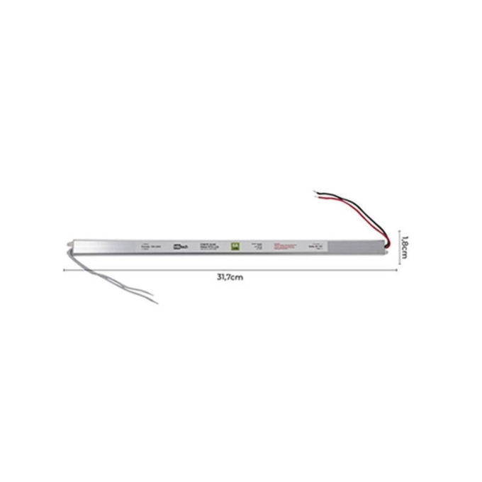 Fonte 24V Slim Nordecor 3A 72 watts IP20 317x18x18mm (Ultra Fina) 7070