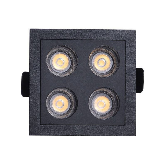 Embutido Nordecor Downlight Powerus 4 Focos 8 watts Preto 3000K IRC90 38° Bivolt 75x75x50mm 6380