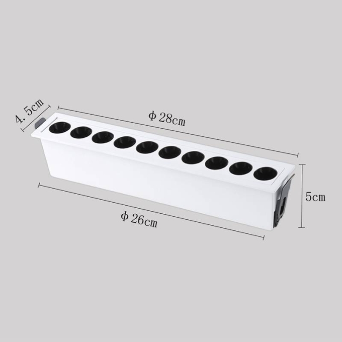 Embutido Nordecor Downlight Powerus 10 Focos 20 watts Branco e Preto 3000K IRC90 38° Bivolt 280x45x50mm 6377