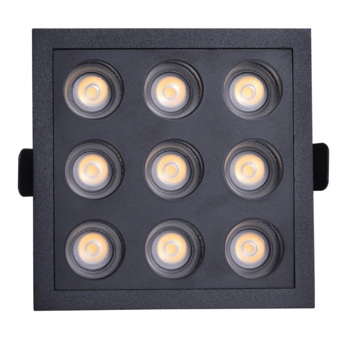 Embutido Nordecor Downlight Powerus 9 Focos 18 watts Preto 3000K IRC90 38° Bivolt 105x105x50mm 6382