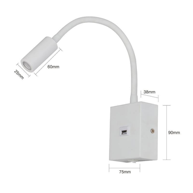 Arandela Nordecor Aine com USB 3 watts 3000K Branco Bivolt 90x75mm 2465