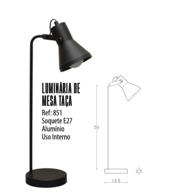 Luminária de Mesa DM LUMI Taça Alumínio 1L E27 500mm 851