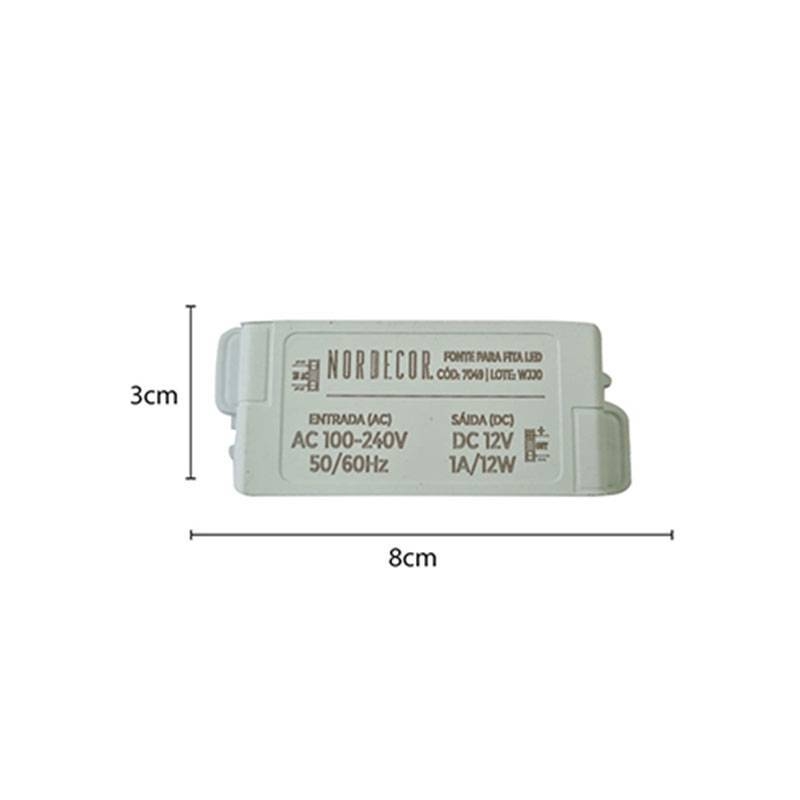 Fonte 12V Mini Slim Nordecor 1A 12 watts 80x30x20mm 7049