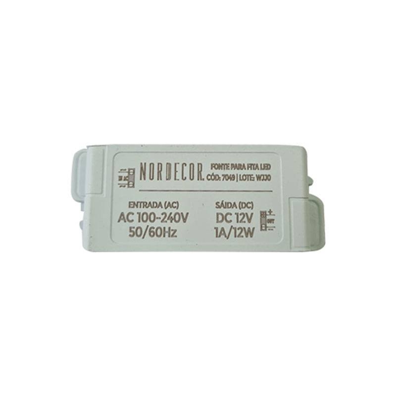 Fonte 12V Mini Slim Nordecor 1A 12 watts 80x30x20mm 7049
