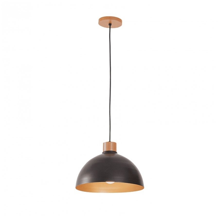 Pendente Madelustre Viena Madeira Castanho e Metal Preto 1L E27 Ø300mm 3091