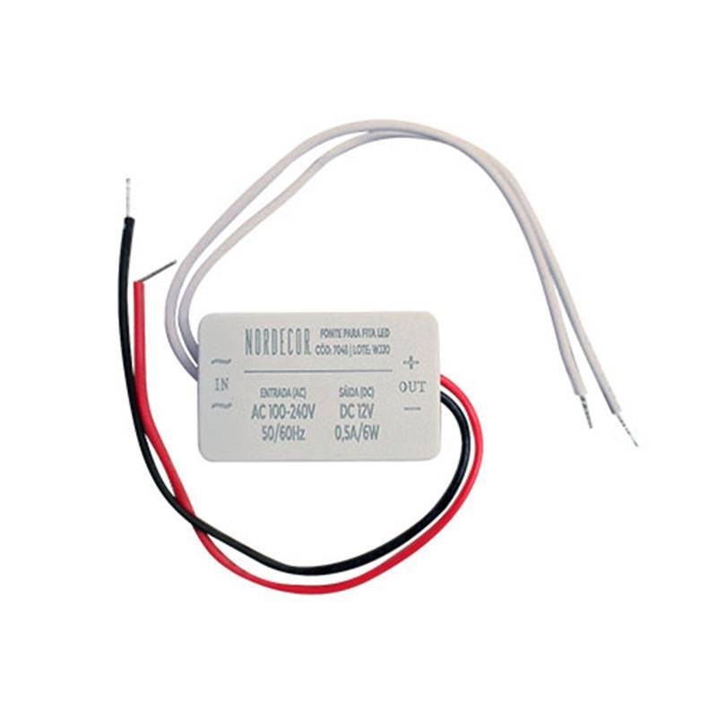 Fonte 12V Mini Slim Nordecor 0,5A 6 watts 40x23x20mm 7048