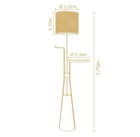 Luminária de Piso Madelustre com Mesa Nature Cúpula Tecido 1L E27 1650mm 3277