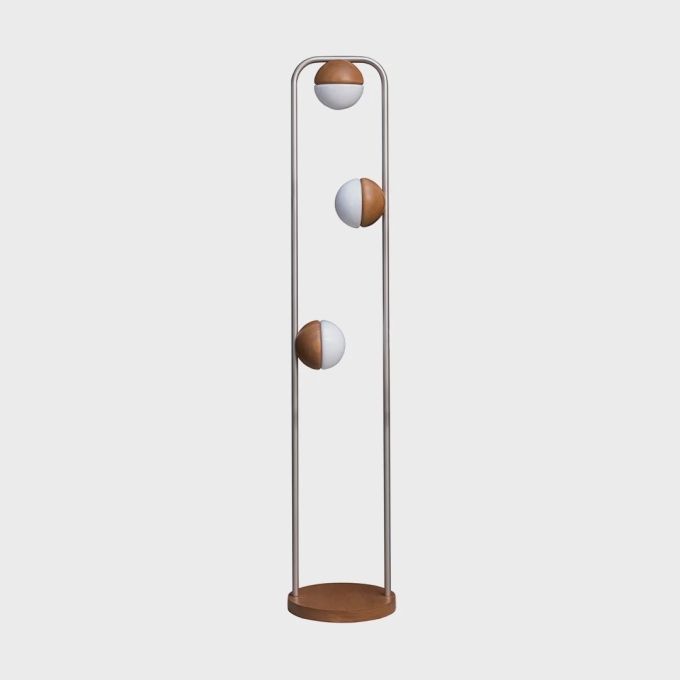 Luminária de Piso Madelustre Sintonia Madeira Castanho e Metal Champagne 3L G9 1730mm 3223CH