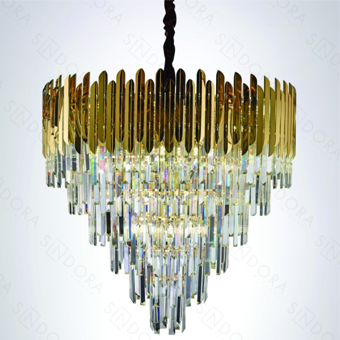 Pendente Sindora Inox Dourado e Cristal Transparente 15L E14 Ø600x580mm DCD03905