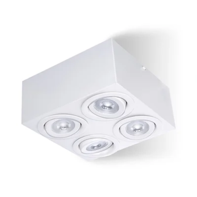 Plafon Sobrepor Quadrado Face Reta Belly Iluminação Alumínio 4L PAR20 240x240x120mm PF-149/4