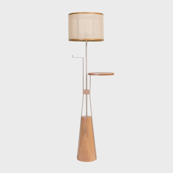 Luminária de Piso Madelustre com Mesa Nature Cúpula Palha Sintética 1L E27 1650mm 3277CT