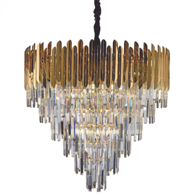 Pendente Sindora Inox Dourado e Cristal Transparente 15L E14 Ø600x580mm DCD03905