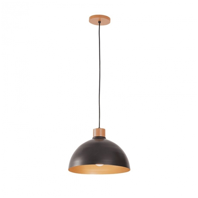 Pendente Madelustre Viena Madeira Castanho e Metal Preto 1L E27 Ø300mm 3091