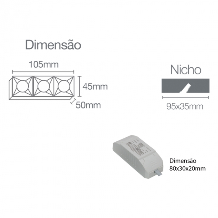 Spot Mini Embutir Romalux Wall Washer 8 watts 2700K 24° IP20 Bivolt 105x45x50mm 80193