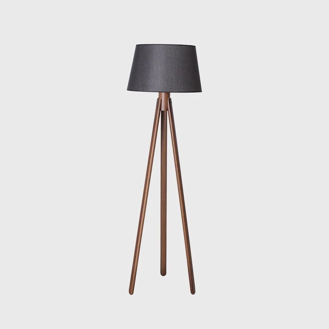 Luminária de Piso Madelustre Trippé Madeira e Cúpula Tecido Cônica 1L E27 Ø500x1700mm 2963