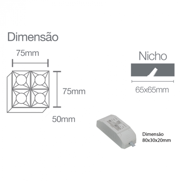 Spot Mini Embutir Romalux Downlight 10 watts 2700K 24° IP20 Bivolt 75x75x50mm 80194