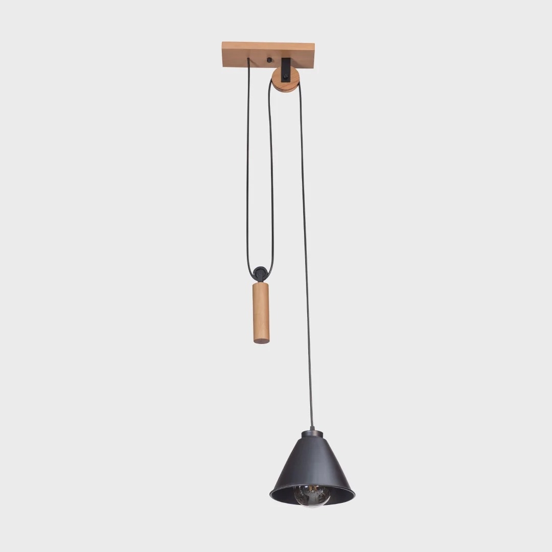 Pendente Madelustre Celeiro Madeira Castanho e Metal Preto 1L E27 Ø200mm 3258