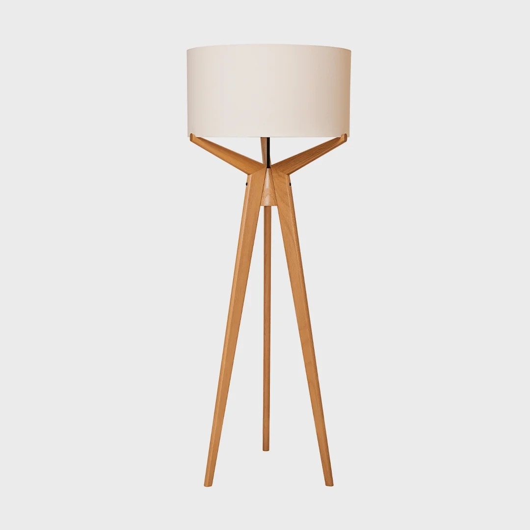 Luminária de Piso Madelustre Navi Trippé Madeira e Cúpula de Tecido 1L E27 Ø650x1740mm 3148