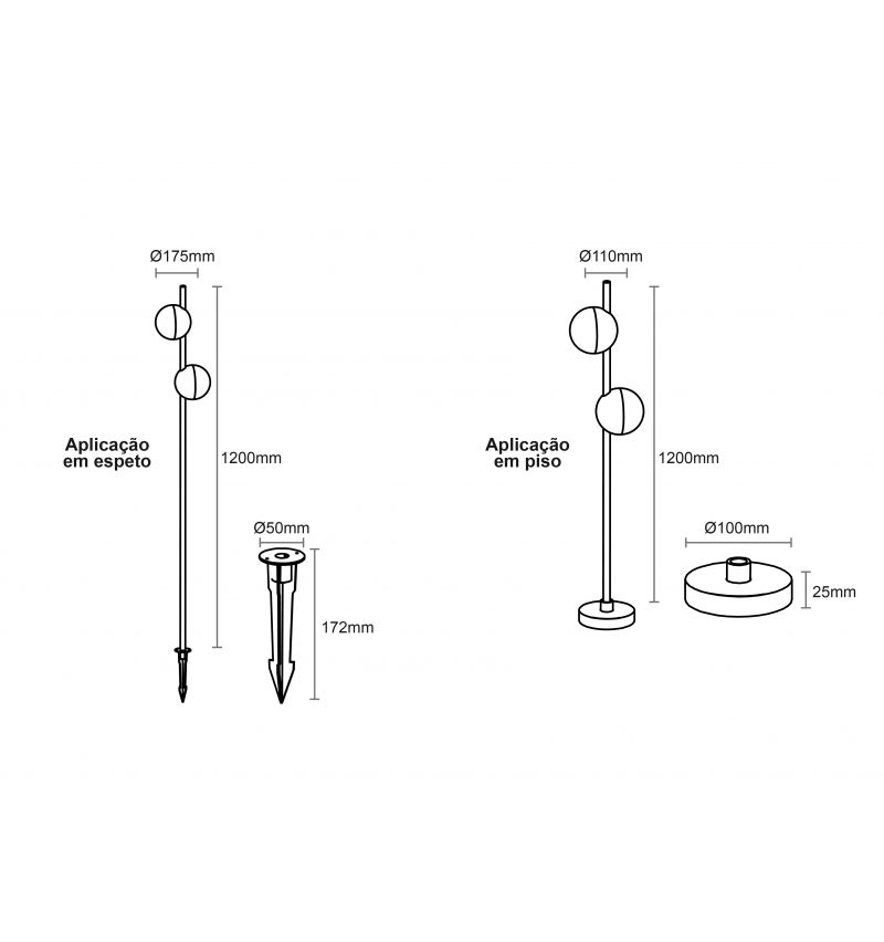Poste Balizador Romalux Pole Globe Double 12 watts 2700K IP66 Ø45x800mm 10151