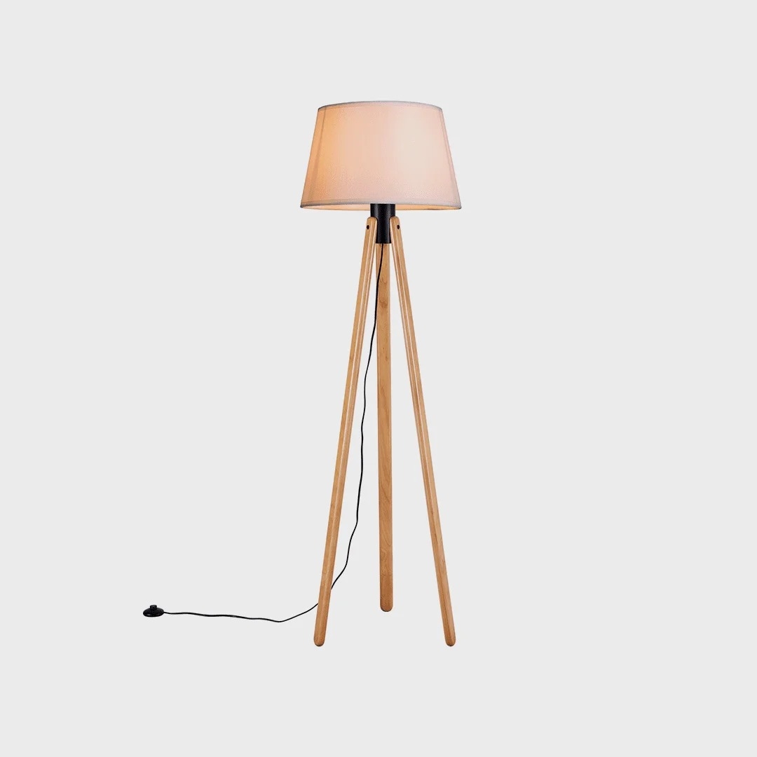Luminária de Piso Madelustre Trippé Madeira e Cúpula Tecido Cônica 1L E27 Ø500x1700mm 2963
