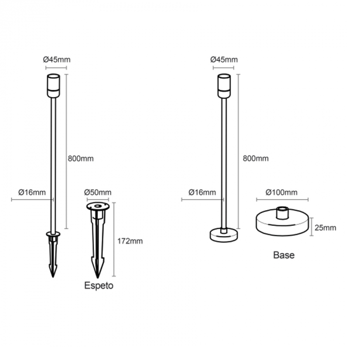 Poste Balizador Romalux Pole Up Preto 5,6 watts 2700K IP66 800XØ45mm 10127