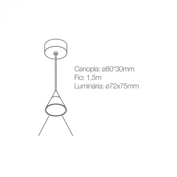 Pendente Romalux Mini Cone Branco 7 watts 3000K IP20 Bivolt Ø72x75mm P0037