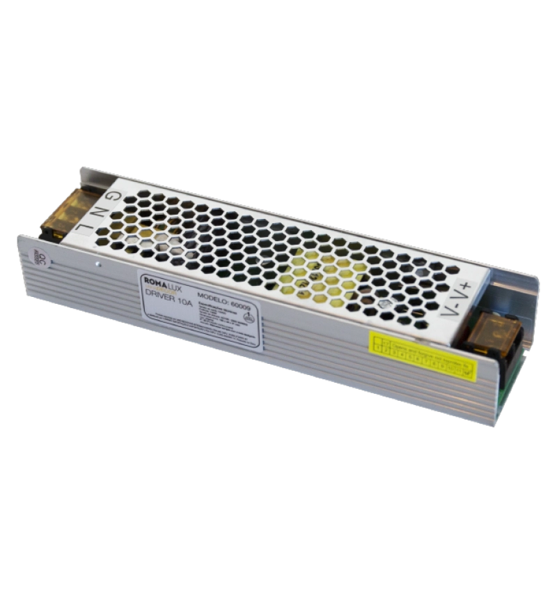 Fonte 12V Slim Romalux 10A 120 watts IP20 Bivolt 190X50X31mm 60021