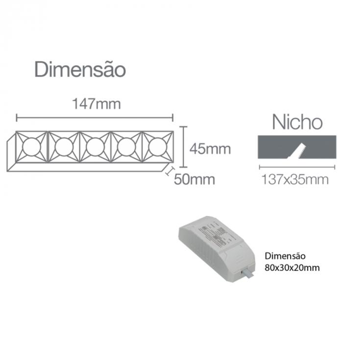 Spot Mini Embutir Romalux Wall Washer 13 watts 2700K 24° IP20 Bivolt 147X45X50mm 80195