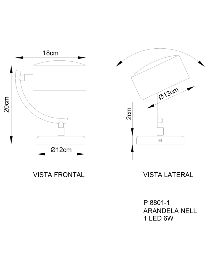Arandela Golden Art Nell com Braço Giratório 6 watts 3000K Bivolt 180mm P8801-1