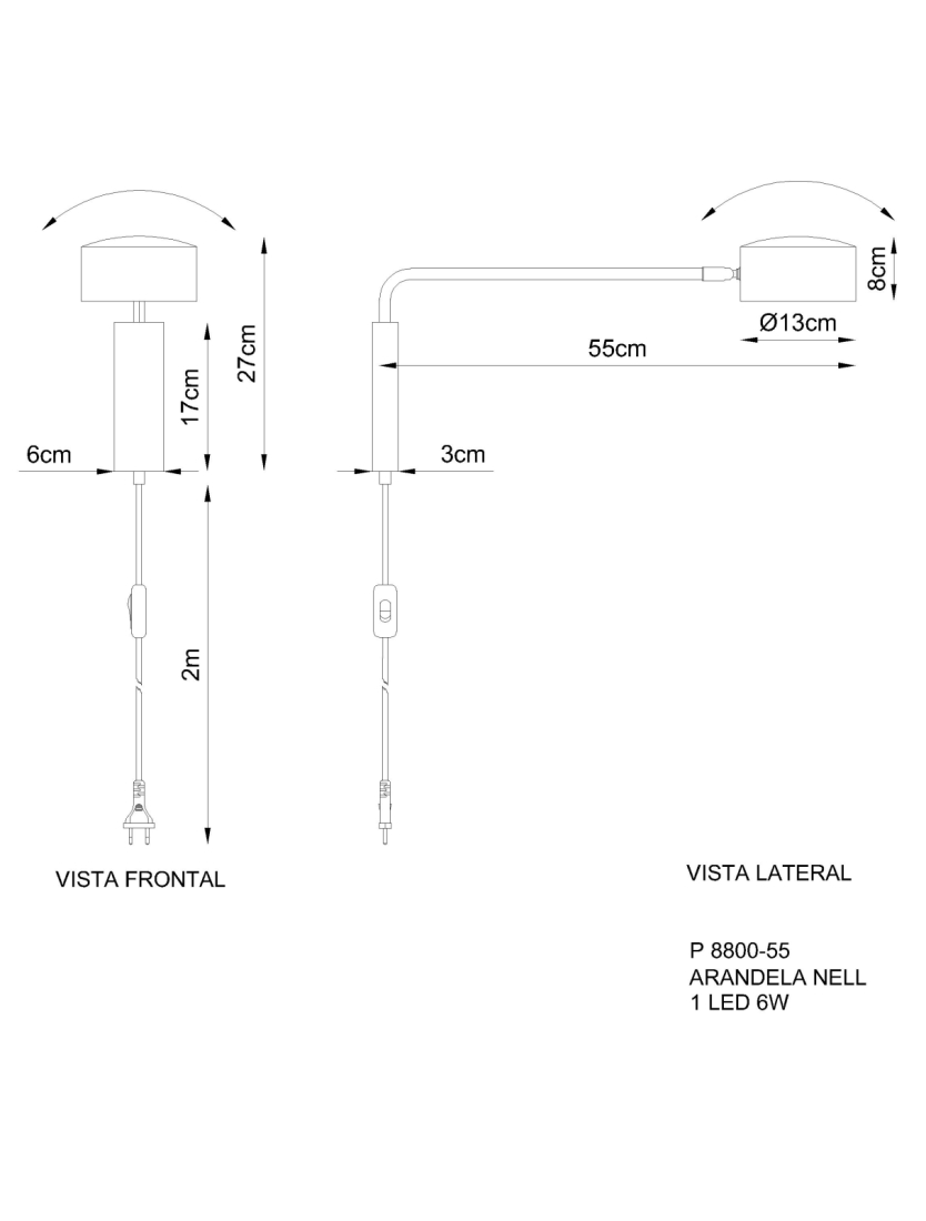 Arandela Golden Art Nell Braço 550mm 6 watts 3000K Bivolt P8800-55