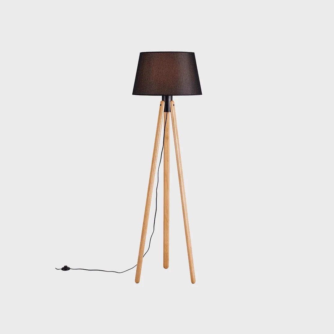 Luminária de Piso Madelustre Trippé Madeira e Cúpula Tecido Cônica 1L E27 Ø500x1700mm 2963