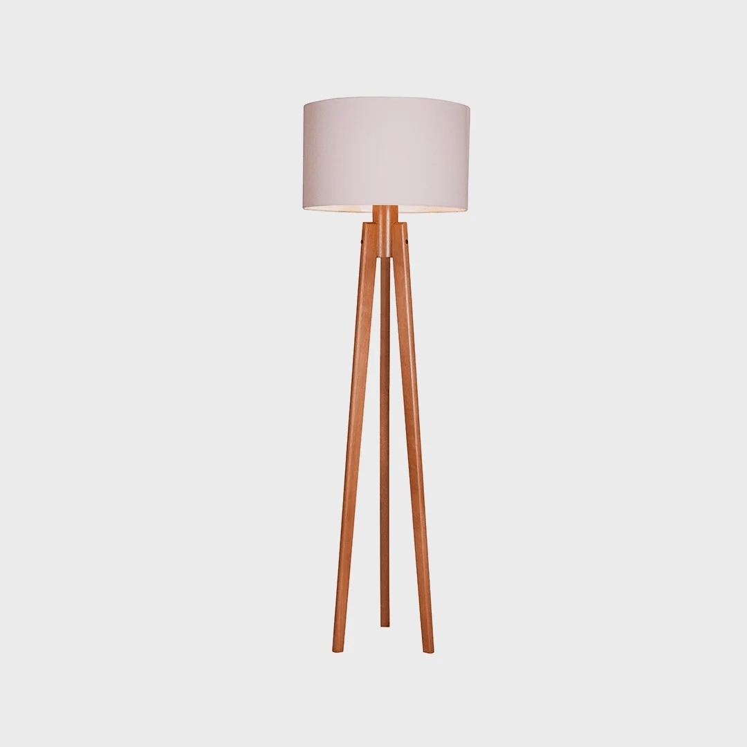 Luminária de Piso Madelustre Trippé Madeira e Cúpula Tecido Cilíndrico 1L E27 Ø500x1700mm 304