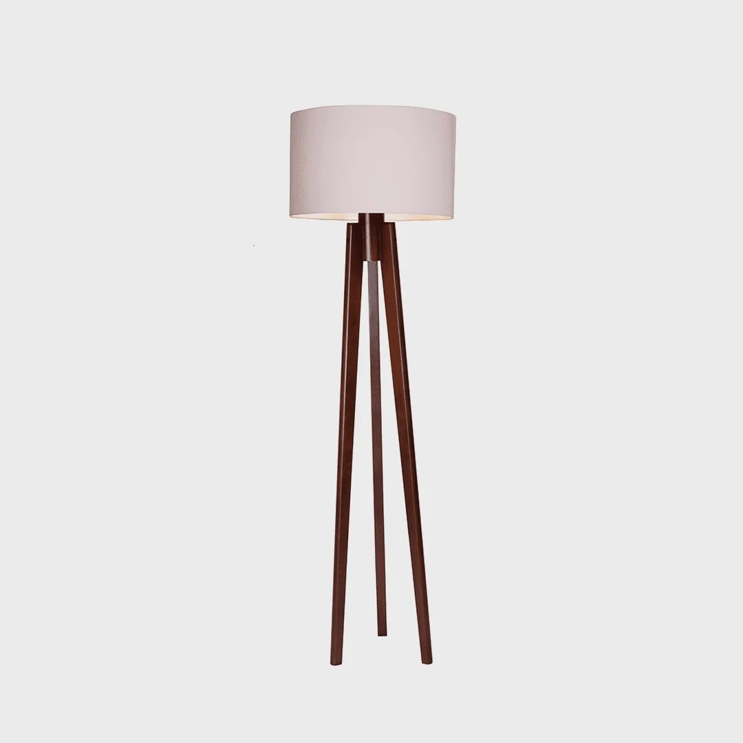 Luminária de Piso Madelustre Trippé Madeira e Cúpula Tecido Cilíndrico 1L E27 Ø500x1700mm 304