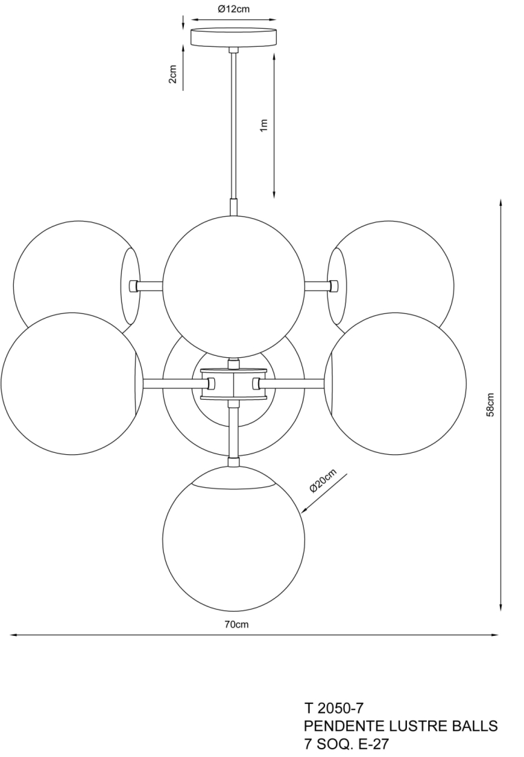 Pendente Golden Art Balls 7L E27 700x580mm T2050-7PI
