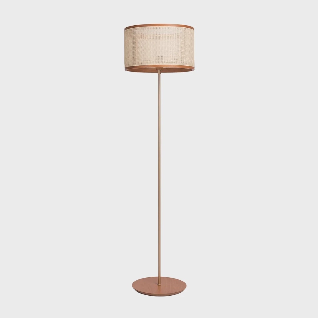 Coluna Madelustre Slim Cúpula Palha Sintética e Metal Dourado 1L E27 Ø420x1600mm 3042/87