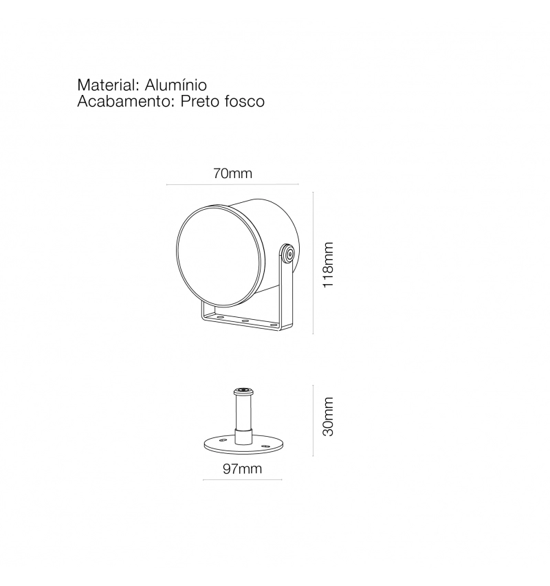 Projetor Externo Romalux 14 watts 2700K 12° Ø70x118mm IP65 Bivolt 20023