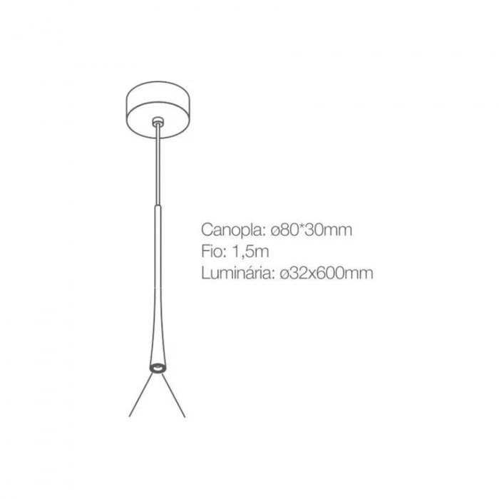 Pendente Romalux Mini Tube M Alumínio Preto 7 watts 3000K IP20 Bivolt Ø32X600mm P0044