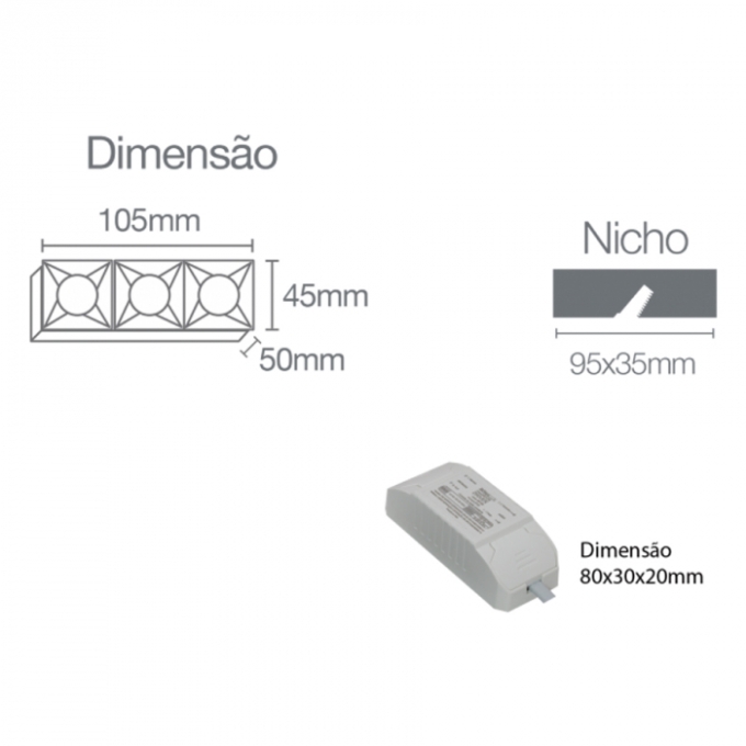 Spot Mini Embutir Romalux Wall Washer 8 watts 2700K 24° IP20 Bivolt 105x45x50mm 80193