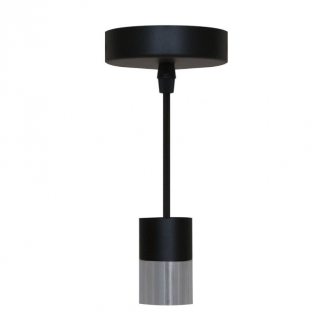 Pendente Romalux Alumínio Preto e Cromado 1L E27 IP20 Bivolt Ø40X70mm P0019