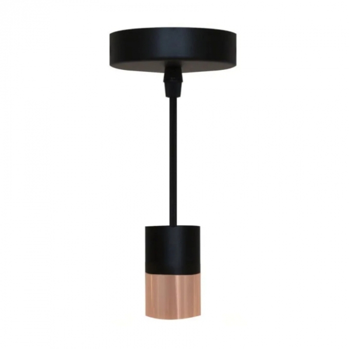 Pendente Romalux Alumínio Preto e Cobre 1L E27 IP20 Bivolt Ø40X70mm P0020